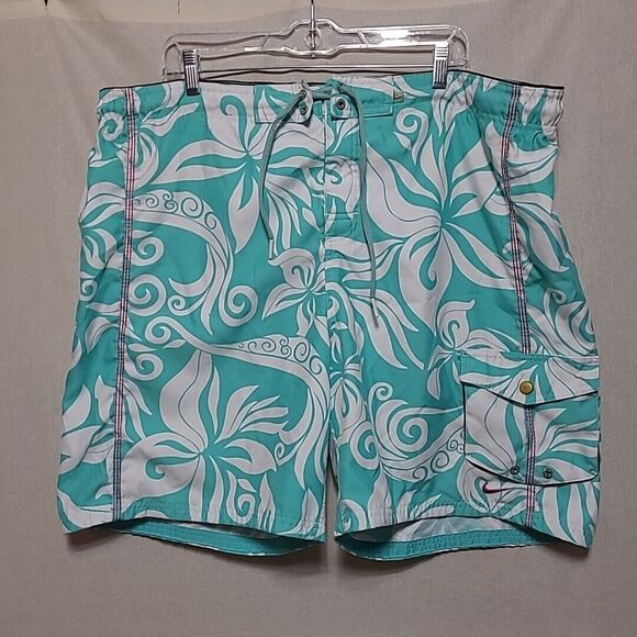 Nike Other - Nike Swim Shorts Mens XL Green White Floral Drawstring 8.5" Inseam Vtg